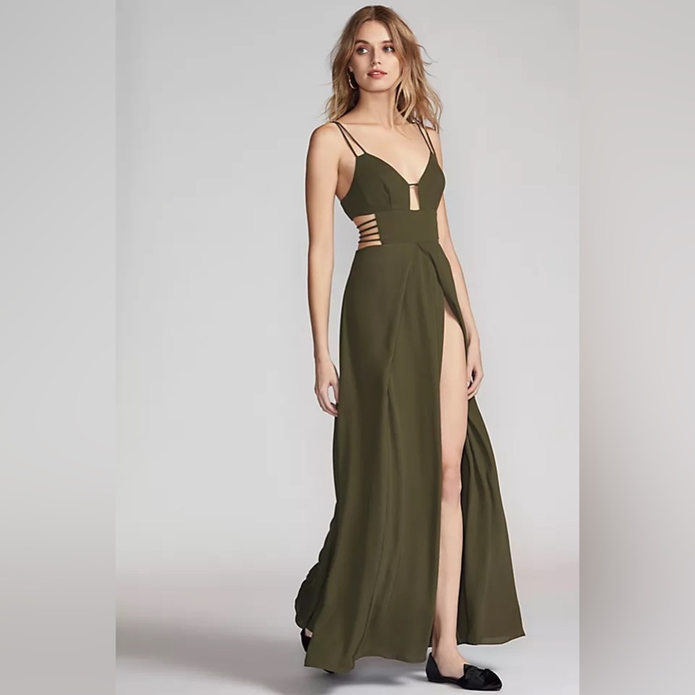 FAME AND PARTNERS The Megan Maxi Dress Wedding Graduation Olive Green size 2